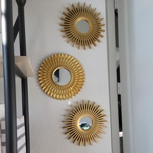 Goldene Spiegel für Wanddekoration Set von 3 hängenden Ornamenten Kunsthandwerksbedarf für Hauszimmer Badezimmer Wandspiegeldekoration Dekor