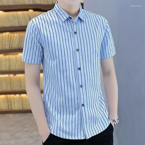 Erkek Elbise Gömlek Yaz Gömlek Kısa Kollu Koreli Top Pamuk Plus Boyut Serin Gençlik Trendi Nefes Alabilir Yumuşak Çizgili Dropship