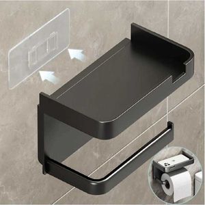 Uchwyty papieru toaletowego AB ABS Papier toaletowy Black Bez wiertarki Akcesoria do przechowywania kuchni samoprzylepne na ścianie stojak na mobilne półki 240410