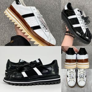2024 Designer CLOT Superstar Men's and Women's Casual Shoes Low cut High quality Sports Shoes White Black Lacquer Leather Shoes Luxury Fabric Edge Thick Sole Shoes