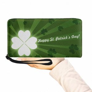 st.Patrick S Day Lucky Shamrock Women Wallet Irish Day Green Thema PU Leather Girls Geldbeutel tragbare Reise LG Damen Brieftaschen 10BC#