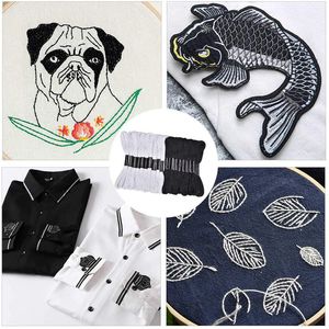 DIYの自家製クラフト縫製アクセサリーのためのクロスステッチ刺繍糸12白+12ブラック刺繍フロス用品