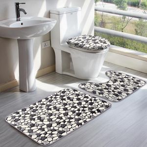 3Pcs/Set Stone Pattern Washable Anti-Slip Bathroom Pedestal Rug Carpet Toilet Lid Cover Bath Mat Set Bathroom Supplies