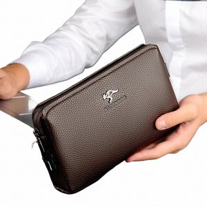 Kangaroo Luxury Brand Men Clutch Bag Leath Lg Purse Pas Mey Bag Busin Wristlet Phe Wallet Male Casual Handy Bags N9li＃