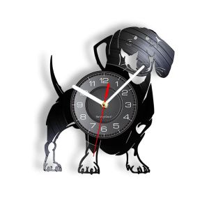 Wirehaired Dachshund Dog Wall Clock Dog Wiener-Dog Vinyl Record Wall Clock Pet Shop Decor Dec