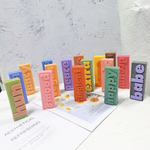 DIY Art Slogan Block Pillar Silicone Candle Mold Wedding Rectangle Letter Alphabet Silicone Candles Mold med olika ord