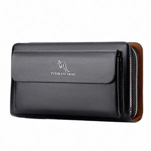 Kangaroo Brand Men Clutch Bag Fi Leather LG Purse Double Zipper Busin Wallet Black Brown Male Casual Handy Bag G3SI#