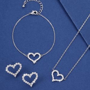 Fashion silver Dubai Romantic Heart love rose Pendant Necklace Earrings Sets Wedding PNG Jewelry Sets for women women Jewelry