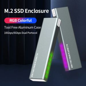 Enclosure M.2 SSD Enlcosure RGB 10Gbps External M2 NVMe Case Tool free Aluminum USB3.1 Gen2 Case for M B Key SSD M2 Storage Box Adapter