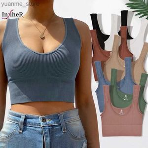 Yoga Outfits Summer Womens Top Sexy Crop Top Womens Tank Top Seamless Sports Bra Girl Summer Tank Top Sexy Deep V Padded Underwear Y240410