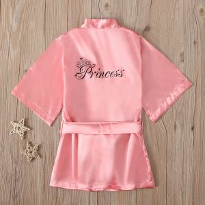 Children's Girl Pink Robe Solid Silk Satin Kimono Bathrobe Birthday Pyjamas Nightgown Kids Sleepwear Boy Girls Robes 1-5 Years