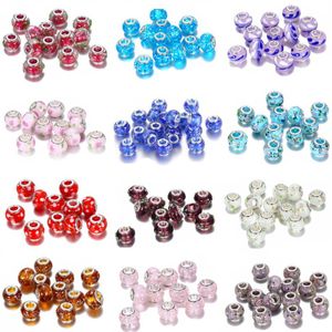 19 Färg Big Hole Glass Crystal Beads Charm Findings Loose Spacer Craft European Silver Pärled med 925 Stamp för armbandsmycken2763