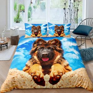 Tysk Shepherd Däcke Cover Set 3D German Shepherd Puppy Print Bäddsuppsättning för barn pojkar flickor husdjur djur tema täcker omslag