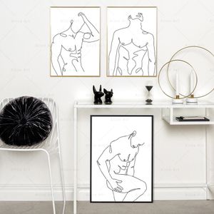 Abstrakt man kroppslinje ritning affisch canvas målning manlig naken figur vägg konst tryck minimalistisk bild sovrum hemväggsdekor