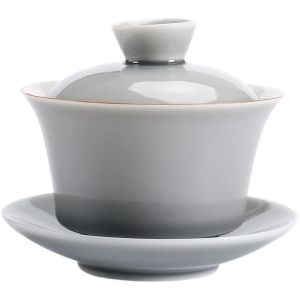 Tradycyjna ceramika szara glazura gaiwan dom ręcznie robiony herbata solid kolor z okładką
