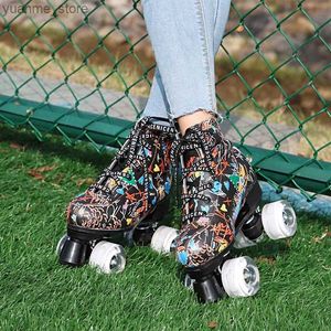 Inline Roller Skates Ultra fine fiber roller skateboard double row womens adult double line skateboard shoes with white PU for 4 rounds of training Y240410