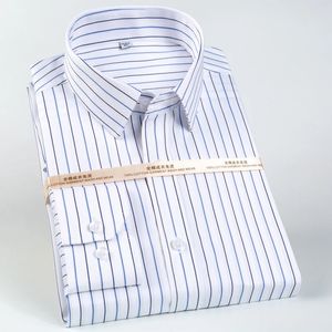 Mens Classic Long Sleeve Non-Iron Striped Dress Shirts Removable Collar Stays Formal Business Regular Fit Pure Cotton Shirt 240403