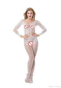 Bodystocking bodysock senza pesce con maniche con maniche Bianco di calze sexy Body Open Crotch Werewwear Nightie Nightie Long9807139