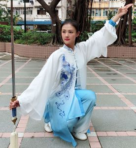 customized 3pcs/set women embroidery phoenix Tai chi uniforms taijiquan suits veil wushu martial arts clothing gradient