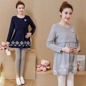 Spring Maternity T-shirt Korean Style Maternity Blouses Long Sleeve A Line Loose T Shirts For Pregnant Women Pregnancy Tops Tee