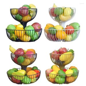 Płytki 2-poziomowe miski z owocami danie kreatywne nowoczesny wysuszony koszyk wielofunkcyjny pusty podwójny uchwyt