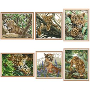 Серия Animal Leopard Series DMC Cross Stitch Kit Aida 14ct 11ct Count Print Canvas Cross Stitch Вышивка