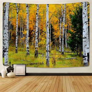 Psychedelic Nature Landscape Wall Tapestry Birch Liquidambar Tree Forest Wall Cloth Tapestries Hippie Mandala Tapiz Tapestry