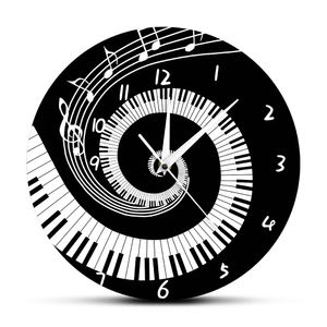 Elegante Piano Keys preto e branco Modern Wall Clock Notes Wave Round Music Teclado Relógio de parede Música Amante Pianista Presente