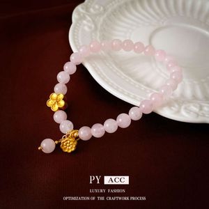 Lotus Flower Pink Round Bead String Elastic Sweet and Niche Fashion Bracelet, Internet Celebrity Versatile Temperament Bracelet
