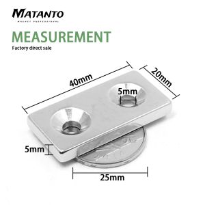 1/2/5/10/15pcs 40x20x5-5 Block Strong Seltener erdmagneter Counterunk-Loch 5mm 40*20*5-5 Permanent NDFEB Magnet 40x20x5-5mm