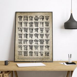 Arkitektoniska beställningar tryck Gotisk byggnadsdesign Poster Doric Ionic Corynthian Column Canvas Målning Office Wall Picture Decor