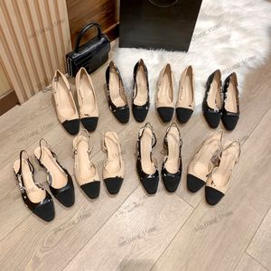 Sammanlås c slingback Sandalskor Två ton Beige Black Cap Toe Low Heels Sandaler Ankle Chain Slides High Heel Pumpar Talltor Ladies Party Wedding Casual Mules