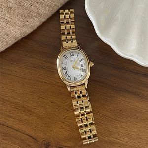 Wristwatches Vintage Watch High Quality Casual Fashion Steel Strap Girls Women's Temperament Retro Roman Scale Dial Quartz