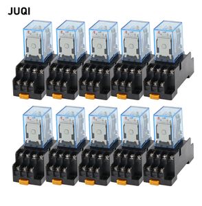 10 SET MY4NJスモール電磁電源リレーDC 12V 24V 36V 48V 110V 220V 380V COIL 4NO 4NC DIN RAIL 14ピン +ベースミニリレー