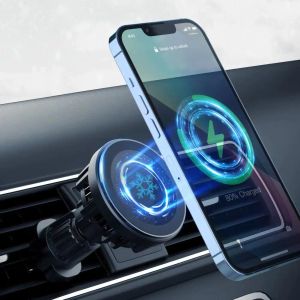 Chargers Magnetic Wireless Charger Car Phone Holder 15W Fast Charging Car Charger Holder For iPhone 15 14 13 Pro Max med kylfläkt