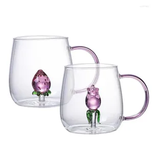 Kieliszki do wina 380 ml Kreatywne 3D Rose Strawberry Water Glass Kubek do picia kubka z uchwytem Multi Użyj kubek do kawy