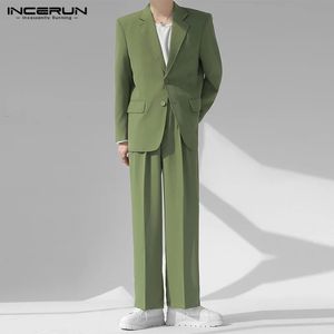 Incerun Men Sets Solid Color Streetwear Laple Lengeve Button Blazer Pants 2PCS 2024 Korean Fashion Casuary Suits S5XL 240329