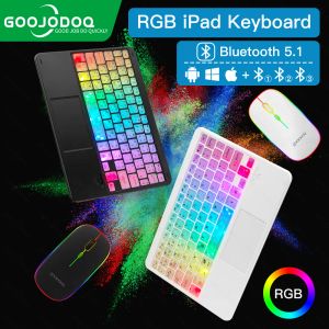 Tangentbord RGB Rainbow Backbelysta trådlösa Bluetooth -tangentbord med pekplatta och mus, mini trådlöst tangentbord för iPad iOS Android Windows