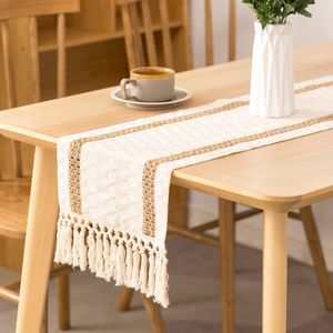 2024 Nuovo Macrame Table Runner Burlap Natural Natural Woven Boho Tassel Wedding Doccia da sposa da sposa Rustico Tavolo da pranzo per la fattoria rustica