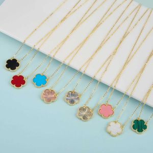 Pendanthalsband Original Design Natural Stone Temperament Plant Five Leaf Flower Pendant Necklace 15mm Collar Chain Womens Jewely Clover 240410