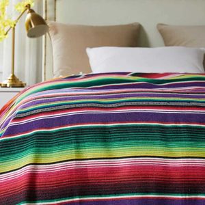 Blankets Bohemian style beach blanket hand striped beach mat with tassels Mexican style picnic blanket