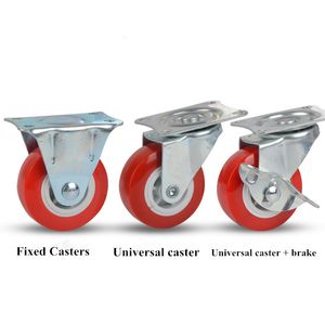 Red Plastic Rail Fixed Casters No noise Universal Wheel With Brake Small Cart Furniture Replacement Caster Hardware Accessories