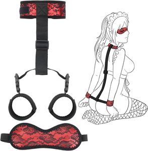 Sex Bondage BDSM Kit Verstellbares Handschellenkragen mit verbundenen Spielen SM Erwachsene, abnehmbares Bindungskit Erwachsener rotes Handschellenkragen Bondage -Ausrüstung und Zubehör,