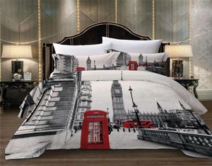 Paris Tower London City Пейзаж Big Ben Red Thone Boon Boon Print Print Print Set Set Quilt одеяние Coverpillow Case US au Eu Size 20129909209