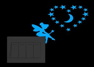 Lysande DIY för barnrum Cat Fairy Stars Switch Sticker Glow in the Dark Wall Stickers Home Decor vardagsrum 6UMM4422100