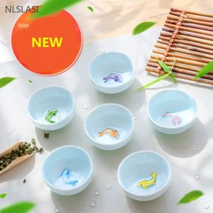 6 sets Chinese ceramic cups fish cups blue and white teapot small porcelain tea bowl tea cup teaset accessories drink Drinkware