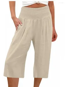 Frauenhose 2024 Elegante Frühlings- und Sommer -Baumwollwäsche Wide Leg Women Hohe Taille Casual Hohosers