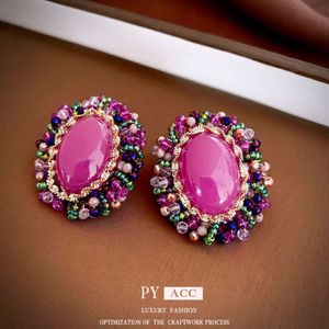 Sier Needle Oval Crystal Flower with Exaggerated Temperament Earrings, Middle Ages, High Grade, and Small Crowd Earrings for Women