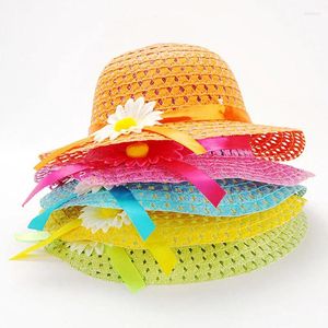 Cappelli larghi brim 1pc Sumping hand con cappello da gambe per bambini in spiaggia estate fiore traspirante set e borsa per gli accessori per ragazze 2-8 anni