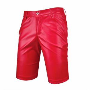 Calça thoshine marca de verão masculino shorts de couro elástico calça curta moda masculina pU shorts de dança